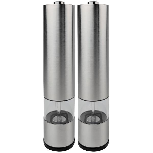 2er-Set Elektrische Salz- & Pfeffermühle (Edelstahl) - Keramikmahlwerk- Ø5 x 22 cm: ein automatischer Gewürzstreuer – Präzise & Mühelos