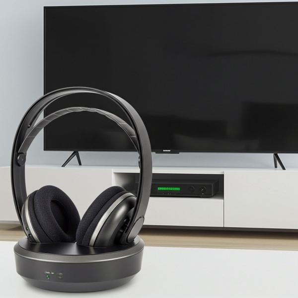 Kabelloser Funk Stereo Fernsehkopfhörer, 100 m Reichweite, TV-Headphones mit Ladestation, Verstellbarer Kopfbügel, gepolsterte Ohrmuscheln