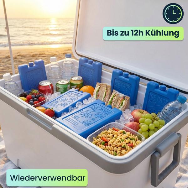 6er Set Kühlakkus für Kühltasche & Lunchbox – je 200g, Kühlelemente flach & wiederverwendbar – BPA-freier Kühlakku für 12h Kühlung