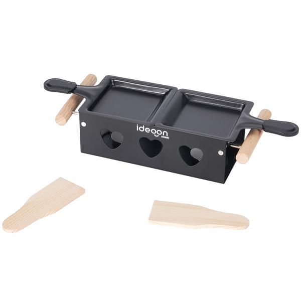 Raclette à la bougie pour 2 personnes – appareil à raclette sans électricité – bougies à réchaud, poêlons et spatules inclus – idéale pour balcon, camping et déplacements