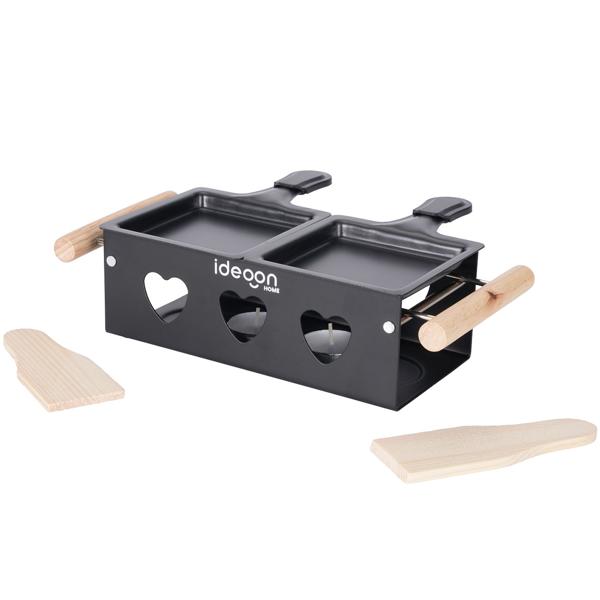 Raclette à la bougie pour 2 personnes – appareil à raclette sans électricité – bougies à réchaud, poêlons et spatules inclus – idéale pour balcon, camping et déplacements