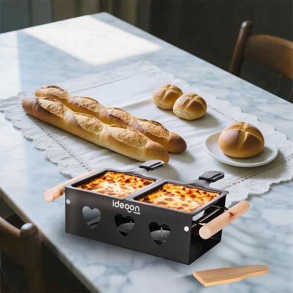 Raclette à la bougie pour 2 personnes – appareil à raclette sans électricité – bougies à réchaud, poêlons et spatules inclus – idéale pour balcon, camping et déplacements