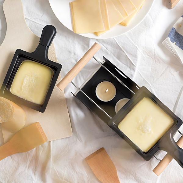 Raclette à la bougie pour 2 personnes – appareil à raclette sans électricité – bougies à réchaud, poêlons et spatules inclus – idéale pour balcon, camping et déplacements
