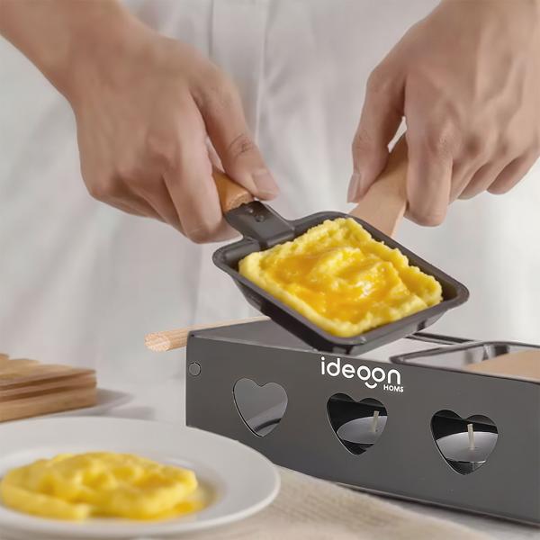 Raclette à la bougie pour 2 personnes – appareil à raclette sans électricité – bougies à réchaud, poêlons et spatules inclus – idéale pour balcon, camping et déplacements