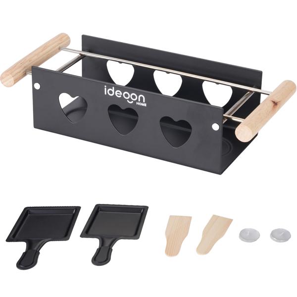 Raclette à la bougie pour 2 personnes – appareil à raclette sans électricité – bougies à réchaud, poêlons et spatules inclus – idéale pour balcon, camping et déplacements