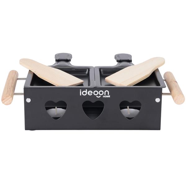 Raclette à la bougie pour 2 personnes – appareil à raclette sans électricité – bougies à réchaud, poêlons et spatules inclus – idéale pour balcon, camping et déplacements