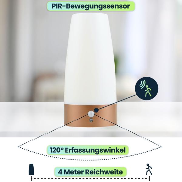 Elegante LED-Tischlampe mit Bewegungsmelder – Kabellose Flurleuchte mit warmweissem Licht – Ideal als Nachtlicht im Schlafzimmer