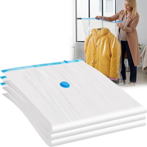 set di 3 sacchetti salvaspazio XL, 80 x 120 cm, compressione con l‘aspirapolvere, sacchetti per riporre i vestiti, sacchetti per indumenti senza polvere o pieghe 