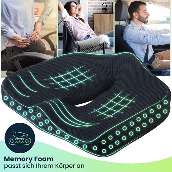 Ergonomisches Memory-Foam-Sitzkissen - Premium Autositzkissen & Bürostuhlkissen zur Druckentlastung bei langem Sitzen, Bandscheibenkissen