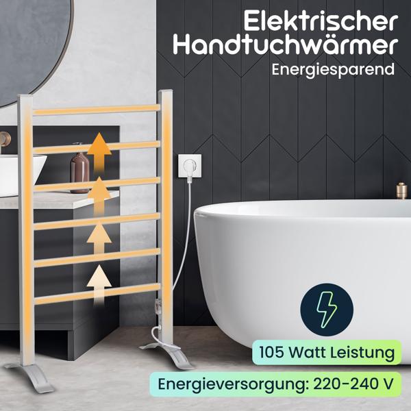 Elektrischer Handtuchwärmer 105 Watt, zum Aufstellen und Aufhängen - freistehend & wandmontierbar - Schnelle Trocknung & warme Handtücher