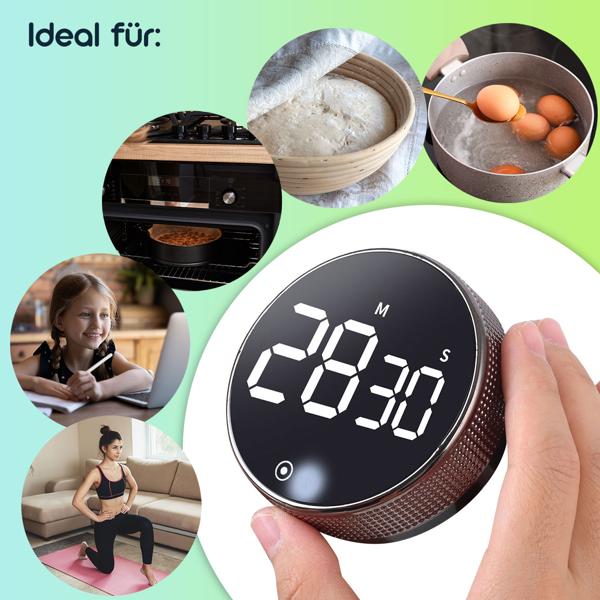 Digitaler Küchen-Timer mit Drehrad - Praktische Eieruhr mit Magnet, lautem Alarm, Countdown-Funktion & grossem LCD-Display