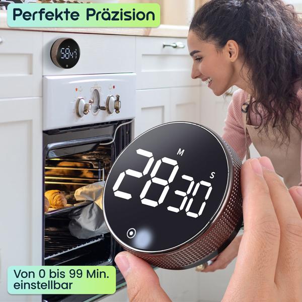 Digitaler Küchen-Timer mit Drehrad - Praktische Eieruhr mit Magnet, lautem Alarm, Countdown-Funktion & grossem LCD-Display