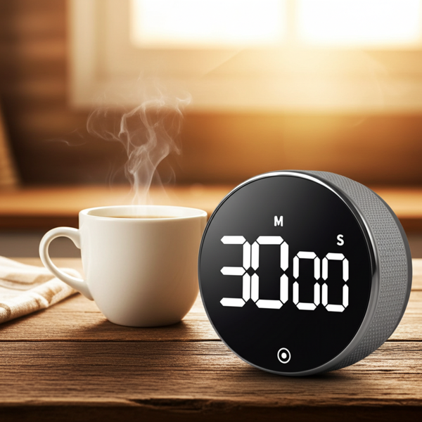 Digital kitchen timer with rotary dial - practical egg timer with magnet, loud alarm, countdown function & large LCD display