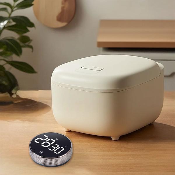 Digital kitchen timer with rotary dial - practical egg timer with magnet, loud alarm, countdown function & large LCD display