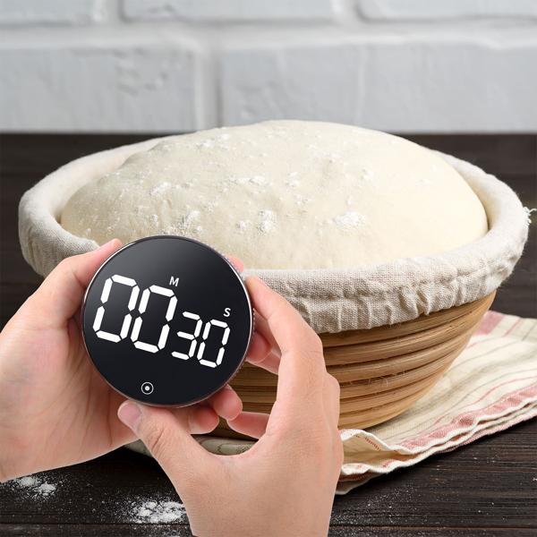 Digital kitchen timer with rotary dial - practical egg timer with magnet, loud alarm, countdown function & large LCD display