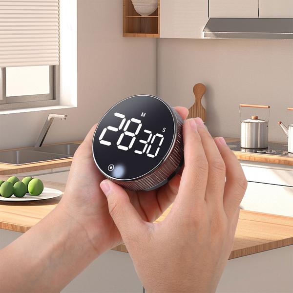 Digital kitchen timer with rotary dial - practical egg timer with magnet, loud alarm, countdown function & large LCD display