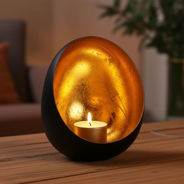 Elegante lanterna in metallo 10 x 13 cm, per candele e tea light, nero/oro: un elegante oggetto decorativo per interni ed esterni - Atmosferico
