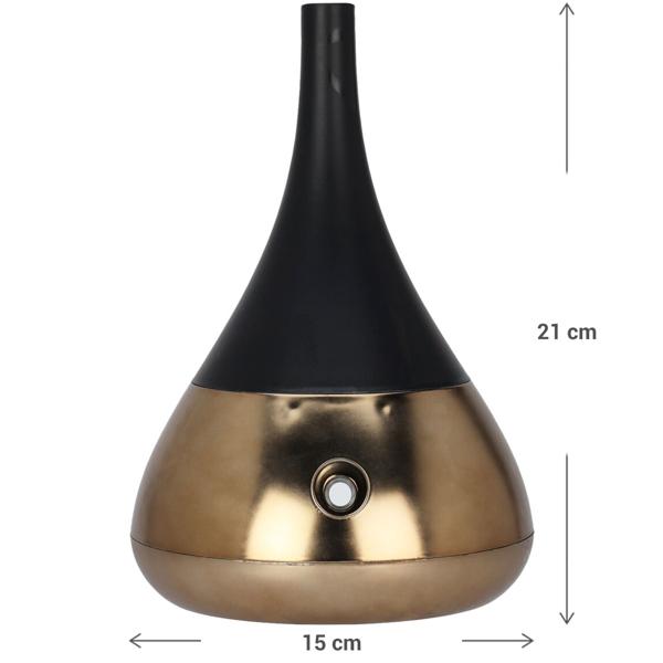 Humidificateur d‘air compact Noir & Or - Lumière d‘ambiance LED 6 couleurs - Silencieux - Idéal 20m² - USB - 120ml - 15x21cm