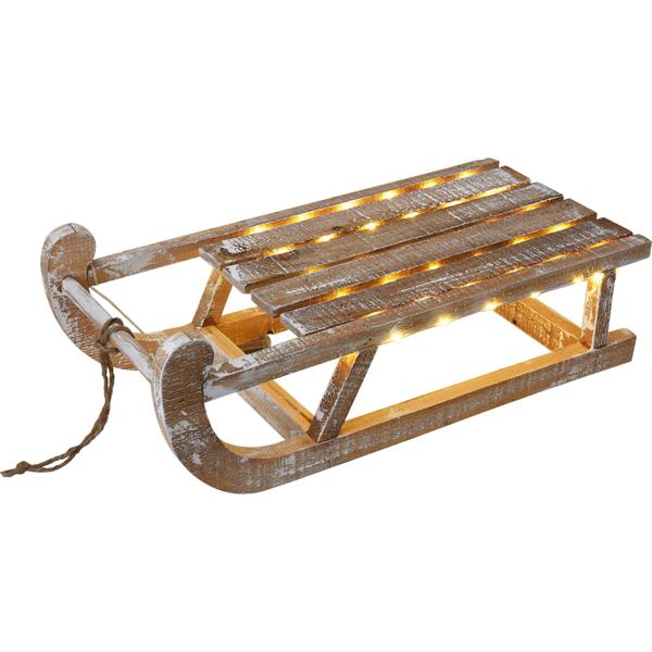 Dekorativer Rustikaler Leuchtschlitten aus Holz mit 50 warmweissen LEDs und Timer-Funktion. Für festliche Deko, Weihnachten & gemütliche Winterabende