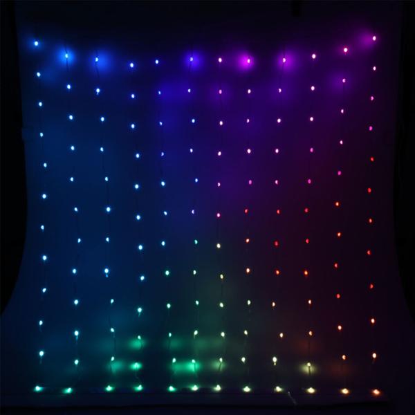 Rideau Lumineux Multicolore RVB 144 LED - Télécommande Incluse - Extérieur/Intérieur - IP44 - 1.2m x 1.2m - 12 Guirlandes