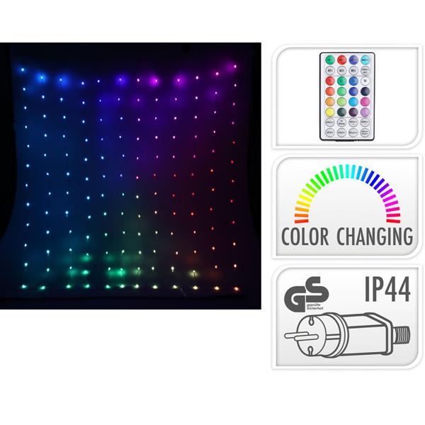 Rideau Lumineux Multicolore RVB 144 LED - Télécommande Incluse - Extérieur/Intérieur - IP44 - 1.2m x 1.2m - 12 Guirlandes