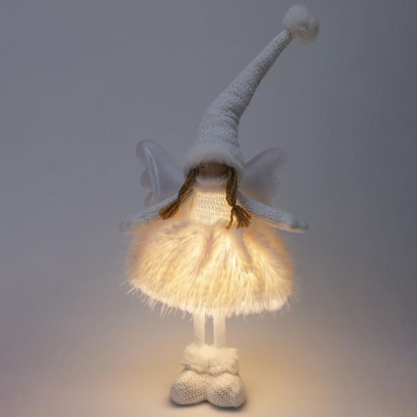 Figurine d‘Ange Debout LED Lumière - Décoration Élégante Noël Cadeau Affectueux - Ambiance Chaleureuse Paix - 22x16x50cm Blanc