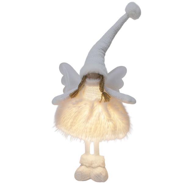Figurine d‘Ange Debout LED Lumière - Décoration Élégante Noël Cadeau Affectueux - Ambiance Chaleureuse Paix - 22x16x50cm Blanc