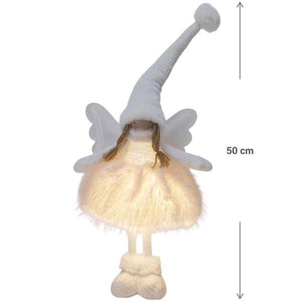 Figurine d‘Ange Debout LED Lumière - Décoration Élégante Noël Cadeau Affectueux - Ambiance Chaleureuse Paix - 22x16x50cm Blanc