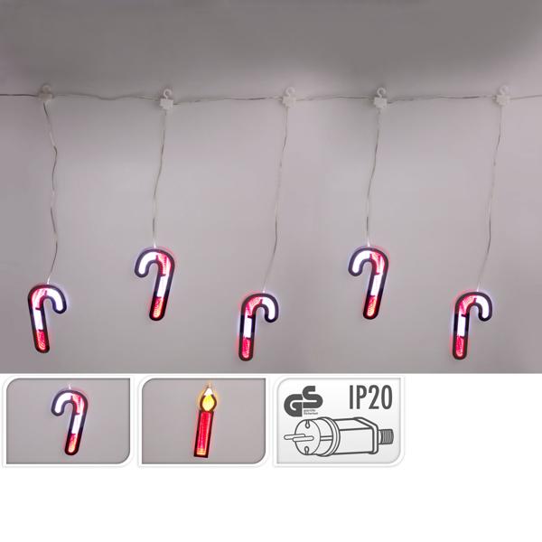 Rideau lumineux LED féerique sucre d’orge/bougies pour une déco de Noël de rêve. Parfait pour une décoration festive des fenêtres ou des murs