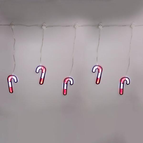 Rideau lumineux LED féerique sucre d’orge/bougies pour une déco de Noël de rêve. Parfait pour une décoration festive des fenêtres ou des murs