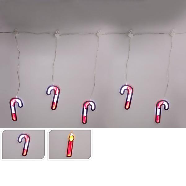 Zauberhafter LED Lichtervorhang Zuckerstange/Kerzen mit 3D Tiefeneffekt  für traumhafte Weihnachts-Deko, festliche Fenster- oder Wanddekoration