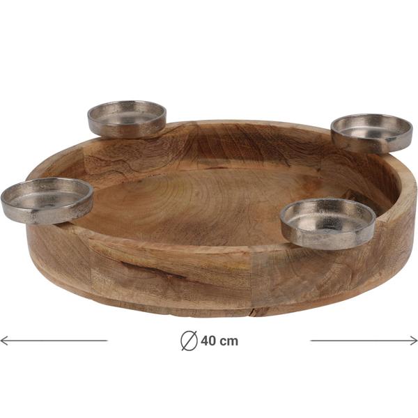 Exquisites Kerzenhalter-Tablett aus Mangoholz. Kerzenhalter-Ring für 4 Teelichter - Perfekt für Stilvolle Tischdeko, Adventskranz oder gemütliche Abende
