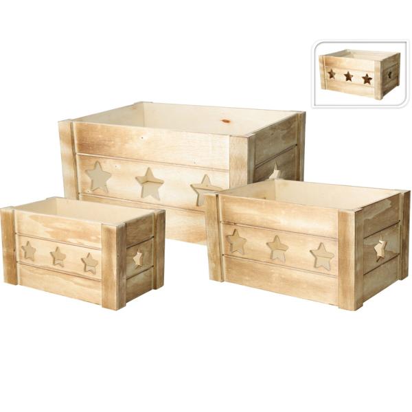 Aufbewahrungs-Holzboxen "Stern", 3er-Set - effiziente und dekorative Aufbewahrung - für schnelles Aufräumen 