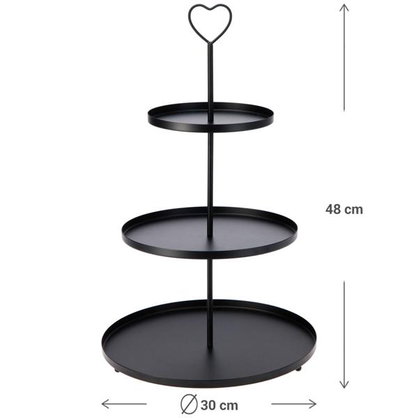 Elegante Etagere mit 3 Ebenen, 30 x 30 x 48 cm - vielseitig, perfekt für stilvolles Servieren von Kuchen, Obst oder Snacks - schwarz