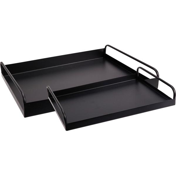 Serviertablett 2er-Set aus Metall - Modernes Design für Deko, Bar & Küche - Zeitlos Schwarz, robust & pflegeleicht - Grössen: 37.5x28x5.6cm & 30x20x4.8cm