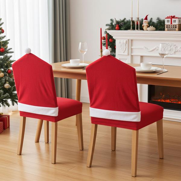 Copertura per sedia di Babbo Natale in set da 2, festose decorazioni natalizie per sedie, decorazione natalizia perfetta - fantastico cappello natalizio come copri-sedia