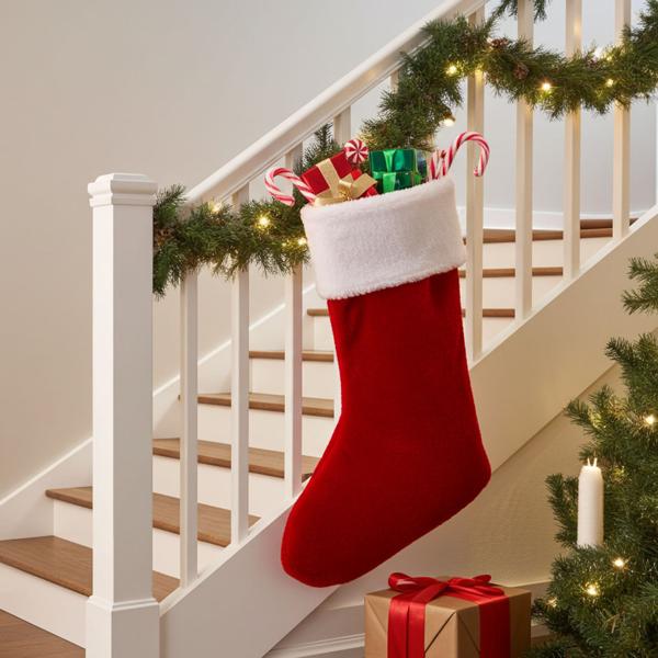 Chaussette de Noël en peluche ultra-douce - Décoration festive & souvenirs durables - Polyester 25x2x42cm - À suspendre au mur/sapin