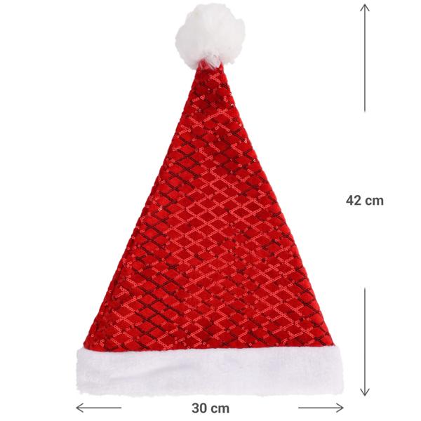 4er-Set Glitzernde Weihnachtsmütze mit roten Pailletten, 42 x 30 cm. Ideales Weihnachts-Accessoire für Partys, Feiern und festliche Anlässe