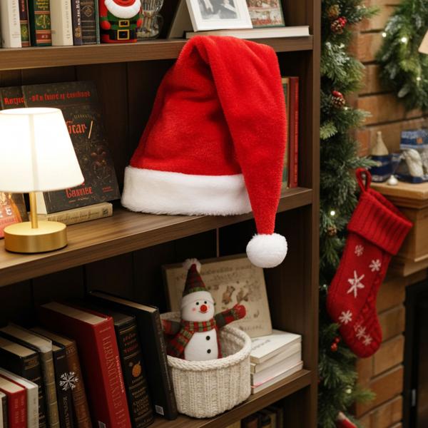 Festive Santa hat, red plush hat with white pom-pom for adults – Ideal for parties, Christmas markets and carnival
