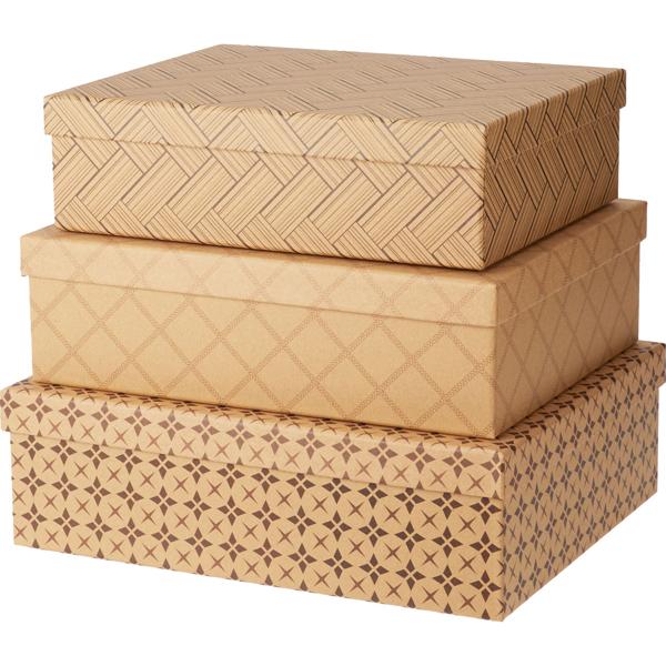 Set di scatole regalo, rettangolare, 3 pezzi, con 3 design diversi - scatole regalo e per conservazione - stampa monocromatica in marrone