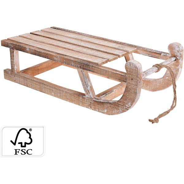 Traîneau décoratif en bois de sapin - Décoration de Noël pour table et fenêtres - Moderne, rustique, 50x24x14cm, léger