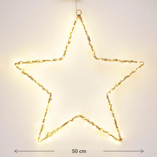 Set of 2 enchanting Christmas stars with 120 & 150 LEDs, warm white, 30 x 0,5 cm/50 x 0,5 cm – Window decoration & Christmas decoration for indoor use