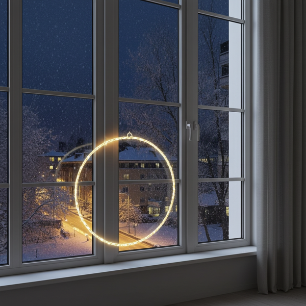 Deko-Ring mit 150 LEDs, warmweiss, 50 x 0,5 cm – ideal für Partys, als Fensterdeko & Weihnachtsdeko für den Innenbereich