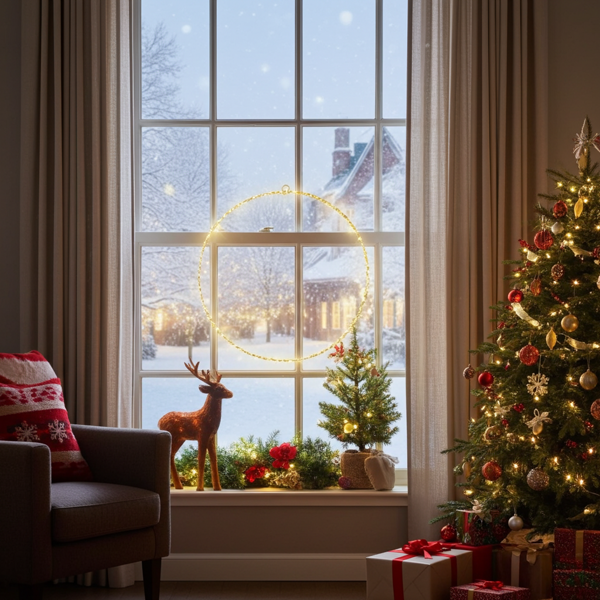 Deko-Ring mit 150 LEDs, warmweiss, 50 x 0,5 cm – ideal für Partys, als Fensterdeko & Weihnachtsdeko für den Innenbereich