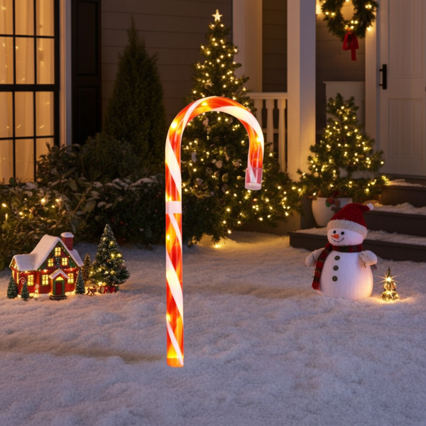 Bastoncino di zucchero LED natalizio, altezza 75 cm, bianco caldo, a batteria, 5 funzioni - La decorazione di Natale perfetta per la tua casa