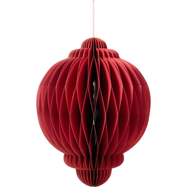 Red paper ball hanging decoration 15 x 20 cm – Festive decoration for wedding, party, birthday & Christmas – light, elegant, reusable