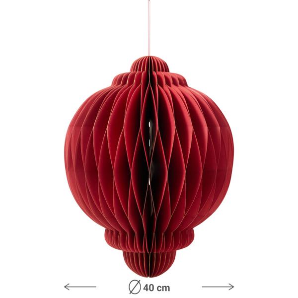 Red paper ball hanging decoration 30 x 40 cm – Festive decoration for weddings, parties, birthdays & Christmas – lightweight, elegant, reusable