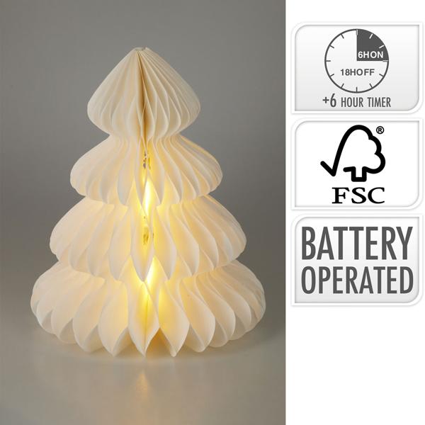 Decorazione albero LED romantica, carta a nido d‘ape, con timer da 6 h, 40 cm – luce notturna per camera da letto o soggiorno. Perfetta per Natale