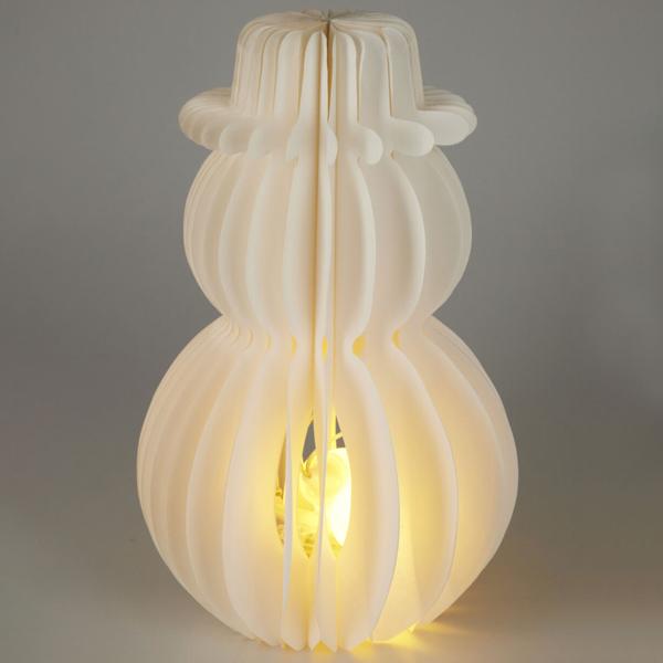 Décoration LED Bonhomme de Neige Papier Alvéolé - Lumière Blanc Chaud Romantique Veilleuse Ambiance - Minuterie 6h-39cm - Sans Fil Piles