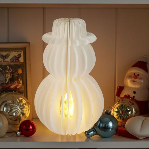 Décoration LED de Noël bonhomme de neige en papier alvéolé avec minuterie 6 h, 50 cm – veilleuse pour chambre ou salon. Parfait pour Noël